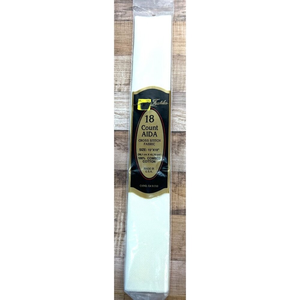 18 Count Aida Cross Stitch Fabric By Textiles USA Made White Cotton 15x18 Inches